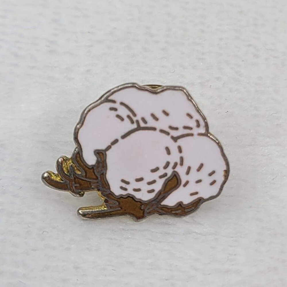 Vintage Cotton Boll Plant Pod Enamel Lapel Pin Southern USA Agriculture Farming - Picture 2 of 5